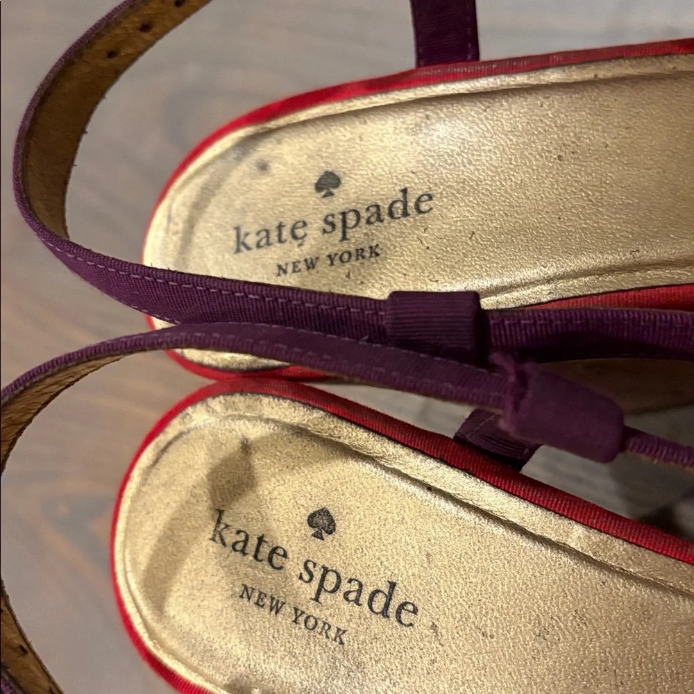 KATE SPADE Purple Red Colorblock Penny Cork Wedge Sandals